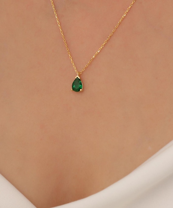 Dainty Pear Emerald Necklace Earrings Jewelry Set Green Pear Emerald Choker & Pave Emerald Earrings Wedding Jewelry Gift For Her Elegant Set - Image 3