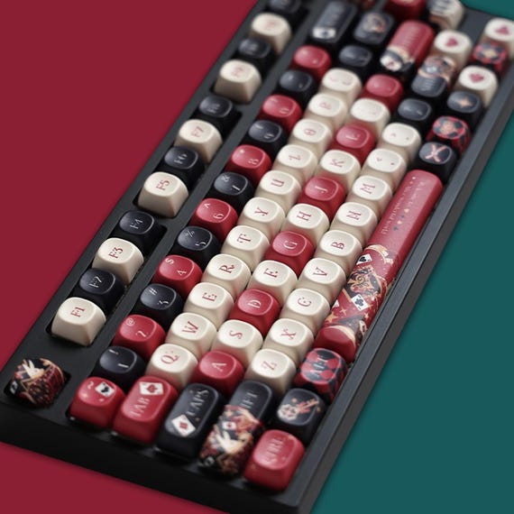Retro Black Red Keycaps Set, Alice Anime Keycaps Set, Mechanical Keyboard Universal Keycaps, Cherry PBT 137 Artisan Keycaps - Image 5