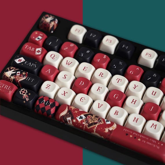 Retro Black Red Keycaps Set, Alice Anime Keycaps Set, Mechanical Keyboard Universal Keycaps, Cherry PBT 137 Artisan Keycaps - Image 2