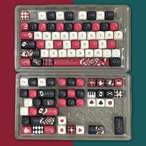 Retro Black Red Keycaps Set, Alice Anime Keycaps Set, Mechanical Keyboard Universal Keycaps, Cherry PBT 137 Artisan Keycaps - Image 7