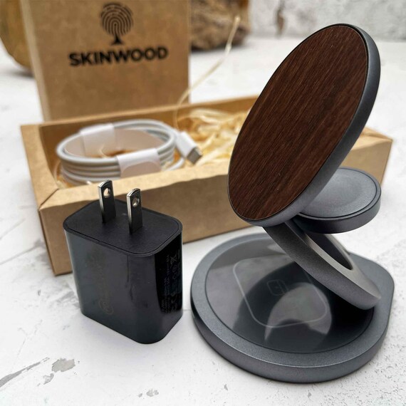 3 In 1 Wireless Charger, Practical Wood Desktop charger fast charges iPhone, AirPods, and Apple Watch. Compatible with MagSafe iPhone - Image 7