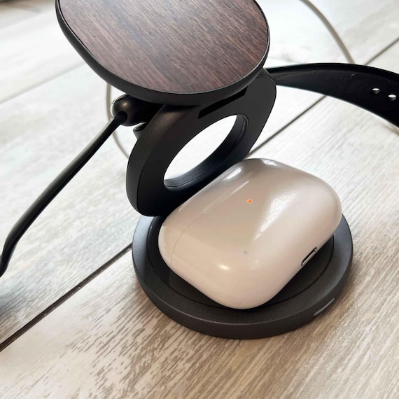 3 In 1 Wireless Charger, Practical Wood Desktop charger fast charges iPhone, AirPods, and Apple Watch. Compatible with MagSafe iPhone - Image 5