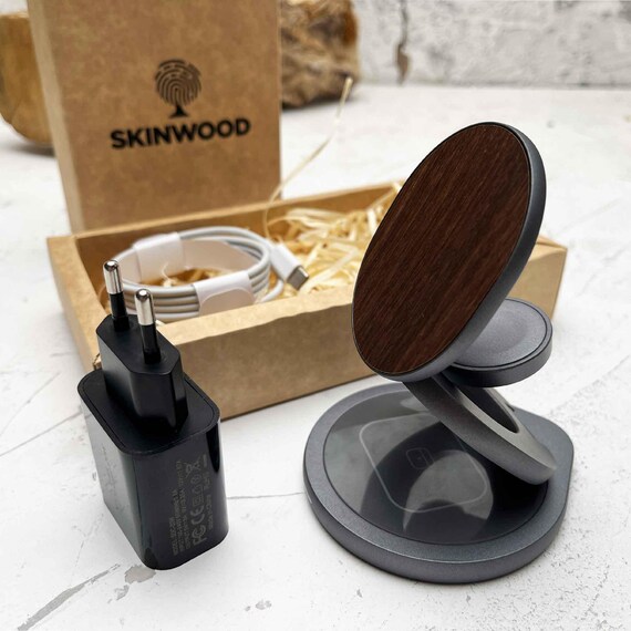 3 In 1 Wireless Charger, Practical Wood Desktop charger fast charges iPhone, AirPods, and Apple Watch. Compatible with MagSafe iPhone - Image 8