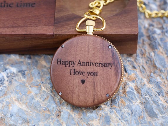 Custom Engraved Pocket Watch with Personalized Watch Stand, Wooden Watch, Perfect 1-Year Anniversary & 21st Birthday Gift for Him - Image 4