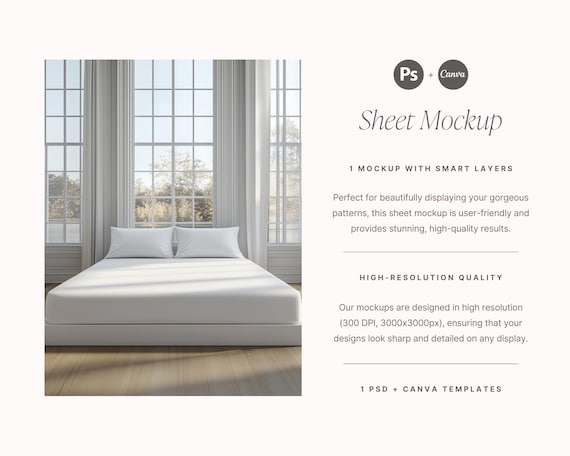 Bedding mockup, Bed sheet mockup, Fabric mockup, Pillow mockup, Bedroom mockup, Pattern mockup, Fitted sheet Canva mockup, Textile mockup - Image 2