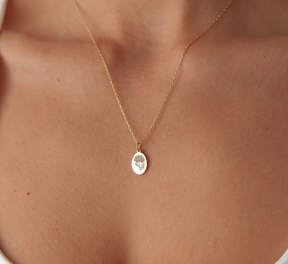 Tiny Birth Flower Necklace, Wild Flowers Memorial, Sterling Silver Necklace, Gift For Her, Birth Flower Jewelry, Floral Necklace - Image 3