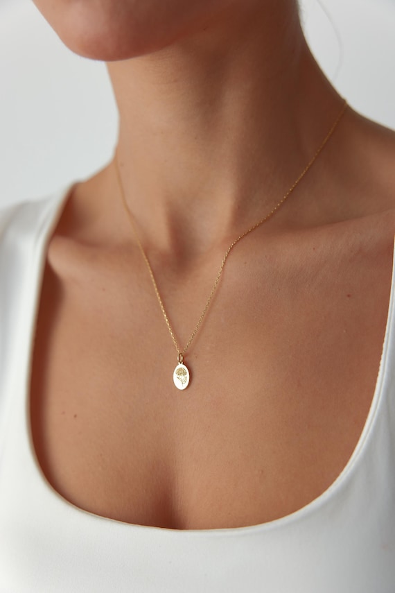 Tiny Birth Flower Necklace, Wild Flowers Memorial, Sterling Silver Necklace, Gift For Her, Birth Flower Jewelry, Floral Necklace - Image 5