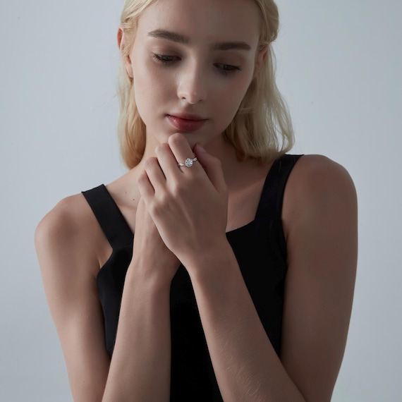 PERIMADE Moissanite Engagement Ring • Moissanite Snowflake Bypass Ring • Sterling Silver Wedding Jewelry • Trendy Best Friend Gift - Image 5