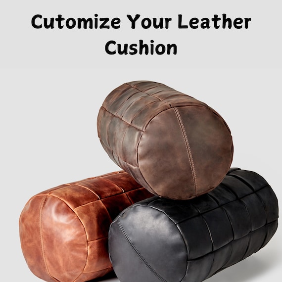 Handmade Genuine Leather Bolster Pillow: Modern Cylinder Lumbar Support