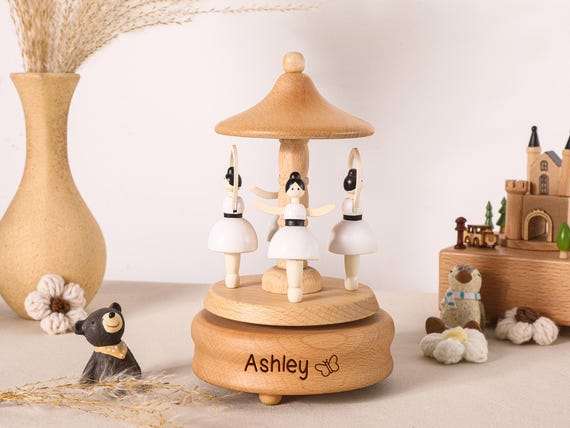 Musical Wooden Ballerina Carousel Keepsake,Engraved Name Music Box,Personalized Wooden Train Music Box,Baby Shower Gift,Newborn Gifts - Image 9