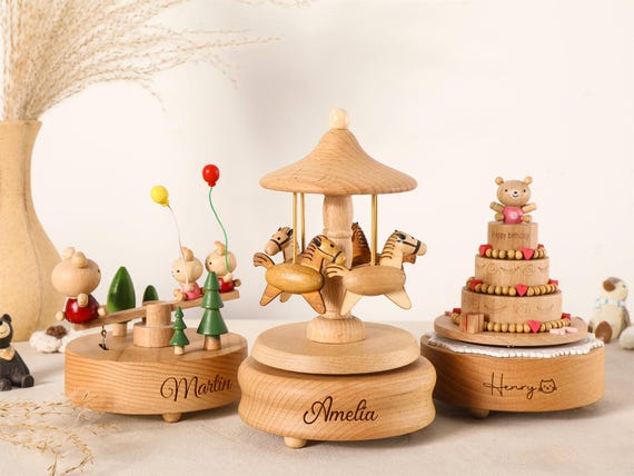 Musical Wooden Ballerina Carousel Keepsake,Engraved Name Music Box,Personalized Wooden Train Music Box,Baby Shower Gift,Newborn Gifts - Image 8