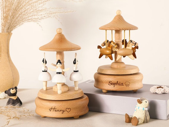 Musical Wooden Ballerina Carousel Keepsake,Engraved Name Music Box,Personalized Wooden Train Music Box,Baby Shower Gift,Newborn Gifts - Image 7