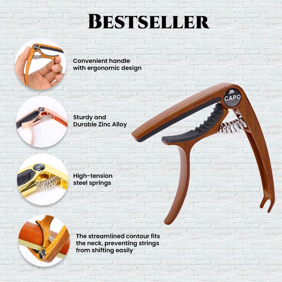 Personalized Metal Guitar Capo Engraved with Name - Music Gift for Dad Play Guitar Custom Capo with Wood Grain - Image 8