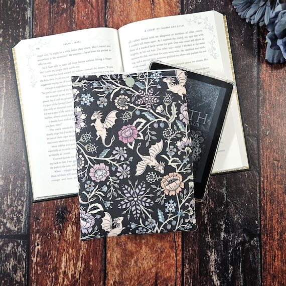 Whimsical Dragon Kindle Sleeve: Floral Fantasy Cover, Book Lover Gift