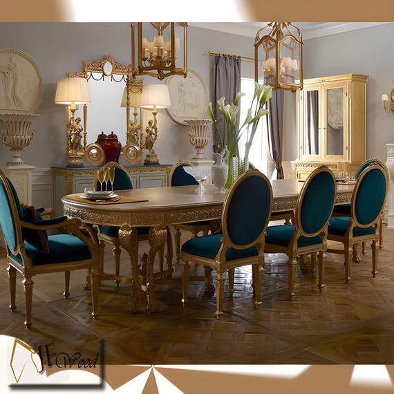 Faliva Royal Dining Tables Luxury Dining Chairs. Classic Hand Carved Kitchen set Table and Chair. Mahogany Wood Dining Room Furniture