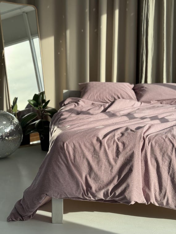 Dusty Rose Cotton Fitted Sheet with Elastic, Handmade Bed Sheet and Pillow Case, Natural Breathable Bedding Set - Image 6