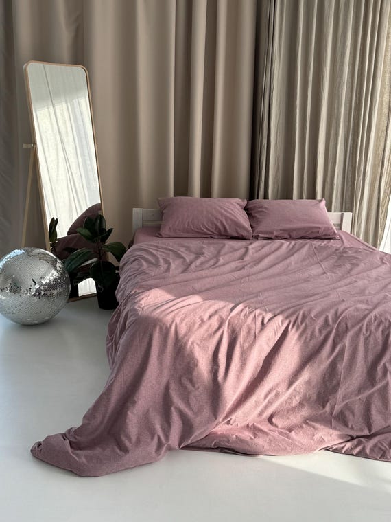 Dusty Rose Cotton Fitted Sheet with Elastic, Handmade Bed Sheet and Pillow Case, Natural Breathable Bedding Set - Image 2