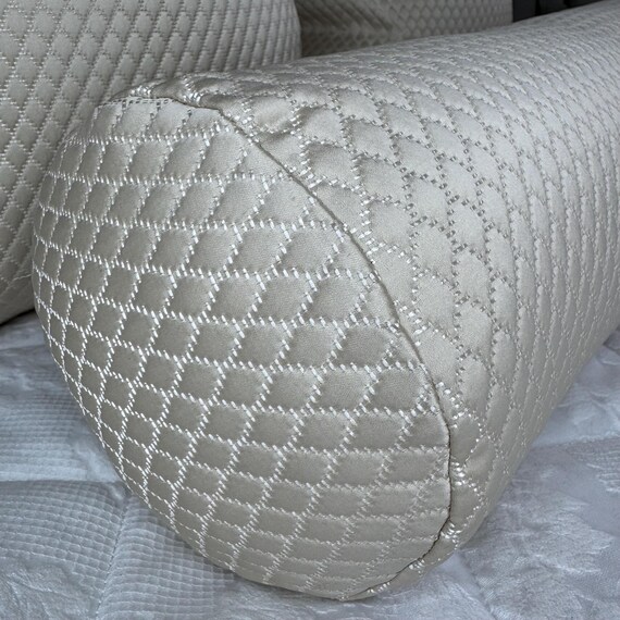 Cream Bolster Cushion in DesignerBeaumont Textiles Fabric - Home Decor Accent 16" x 6" Bed Pillow - Image 7