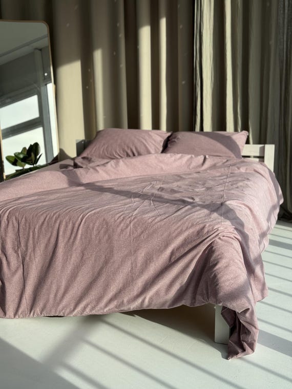 Dusty Rose Cotton Fitted Sheet with Elastic, Handmade Bed Sheet and Pillow Case, Natural Breathable Bedding Set - Image 8