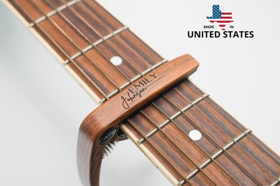 Personalized Wood Grain Guitar Capo: Engraved Custom Message