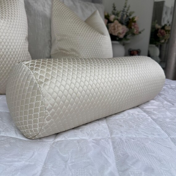 Cream Bolster Cushion in DesignerBeaumont Textiles Fabric - Home Decor Accent 16" x 6" Bed Pillow - Image 9