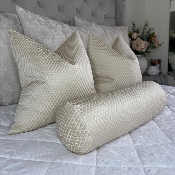 Cream Bolster Cushion in DesignerBeaumont Textiles Fabric - Home Decor Accent 16" x 6" Bed Pillow - Image 10