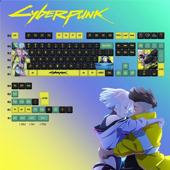 Cyberpunk&Edgerunners Keycaps, Dual Legends (Top + Side Print), 124 Keys PBT ASA Profile, Neon Aesthetic, Artisan Mechanical Keycaps - Image 7
