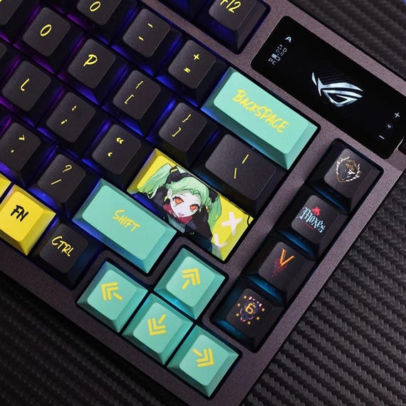 Cyberpunk&Edgerunners Keycaps, Dual Legends (Top + Side Print), 124 Keys PBT ASA Profile, Neon Aesthetic, Artisan Mechanical Keycaps - Image 6