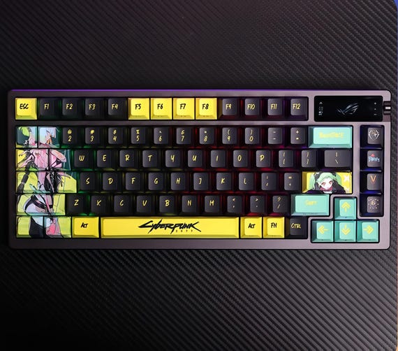 Cyberpunk&Edgerunners Keycaps, Dual Legends (Top + Side Print), 124 Keys PBT ASA Profile, Neon Aesthetic, Artisan Mechanical Keycaps - Image 2