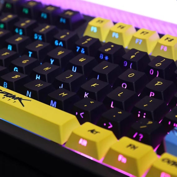 Cyberpunk&Edgerunners Keycaps, Dual Legends (Top + Side Print), 124 Keys PBT ASA Profile, Neon Aesthetic, Artisan Mechanical Keycaps - Image 5