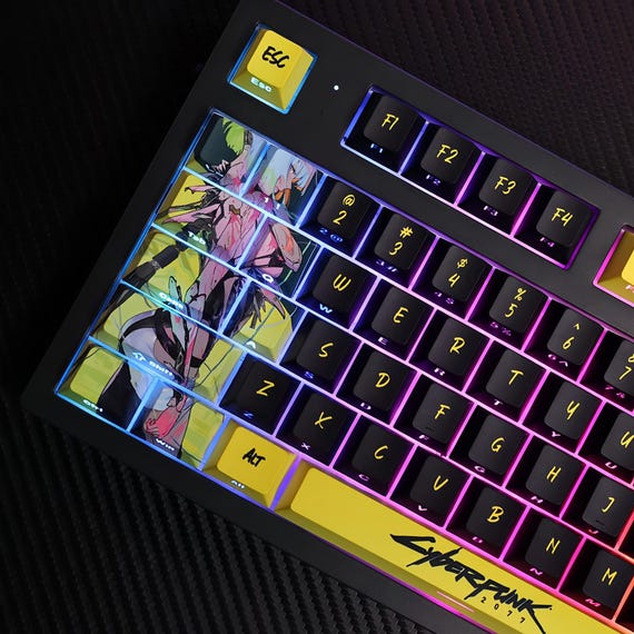 Cyberpunk&Edgerunners Keycaps, Dual Legends (Top + Side Print), 124 Keys PBT ASA Profile, Neon Aesthetic, Artisan Mechanical Keycaps - Image 3