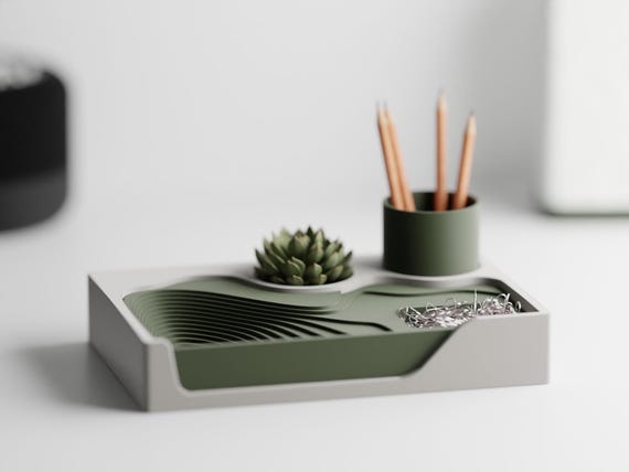 Stepped Desk Organizer Tiered Office Caddy with Plant Pot Inserts for Modern Workspace or Home Office