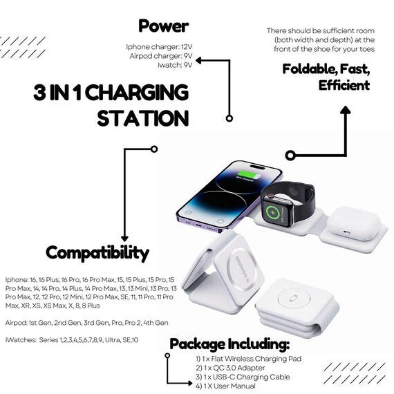 HSquared 3-in-1 Wireless Charging Station โ Iphone Charger, Desk Accessory, Travel Charger - Image 2