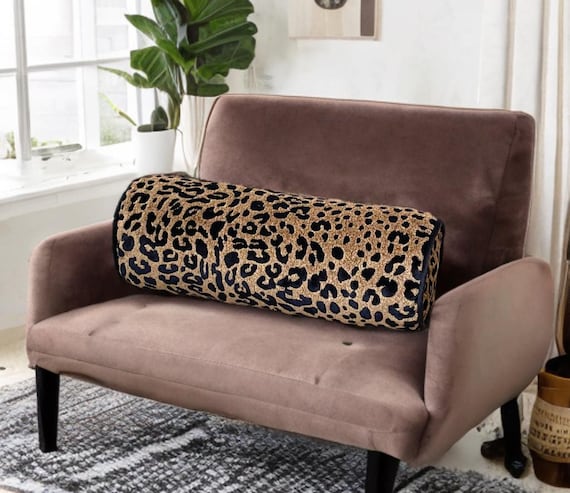 Luxurious Cheetah Velvet Piping Decorative Bolster Pillow Cover-Anniversary Gift-Bedroom decor-Elegance Home Decor-Handcrafted Roll Pillow - Image 6