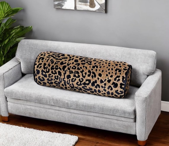 Luxurious Cheetah Velvet Piping Decorative Bolster Pillow Cover-Anniversary Gift-Bedroom decor-Elegance Home Decor-Handcrafted Roll Pillow - Image 7