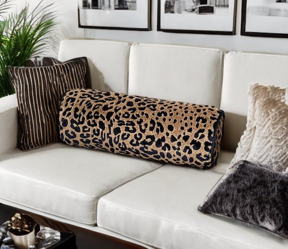 Luxurious Cheetah Velvet Piping Decorative Bolster Pillow Cover-Anniversary Gift-Bedroom decor-Elegance Home Decor-Handcrafted Roll Pillow - Image 9