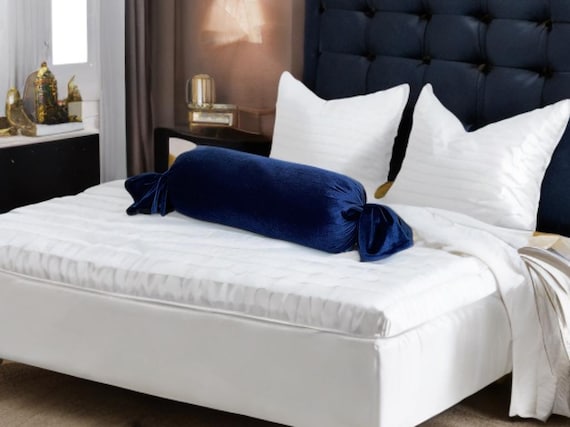 Luxurious Navy Blue Washable Velvet Decorative Bolster Bow Pillow With Insert-Birthday gift-Housewarming gift-Nursery Decor-Bedroom Decor