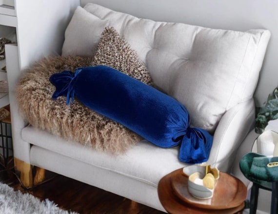Luxurious Navy Blue Washable Velvet Decorative Bolster Bow Pillow With Insert-Birthday gift-Housewarming gift-Nursery Decor-Bedroom Decor - Image 2