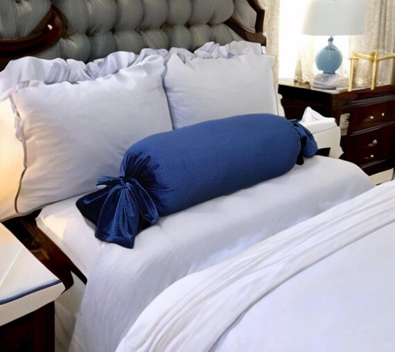 Luxurious Navy Blue Washable Velvet Decorative Bolster Bow Pillow With Insert-Birthday gift-Housewarming gift-Nursery Decor-Bedroom Decor - Image 6