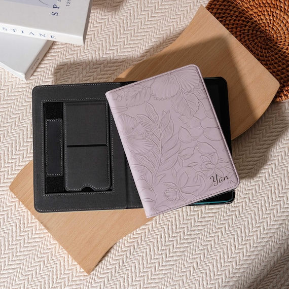 Retro Embossed Purple Leather Case with Strap and Stand, Kindle Paperwhite 12th 7'' Case, Kindle 11th 6'' Case 2024, Back to School Gift - Image 2