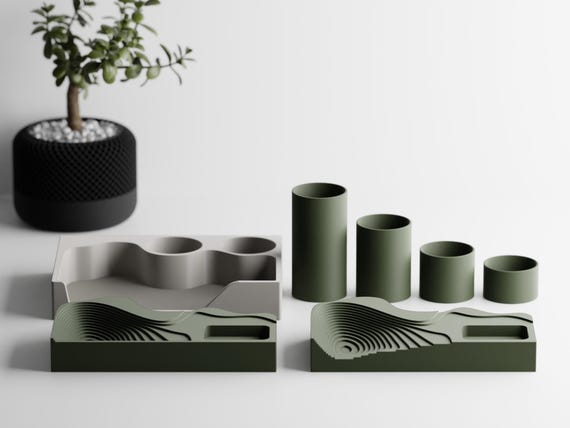 Stepped Desk Organizer Tiered Office Caddy with Plant Pot Inserts for Modern Workspace or Home Office - Image 4