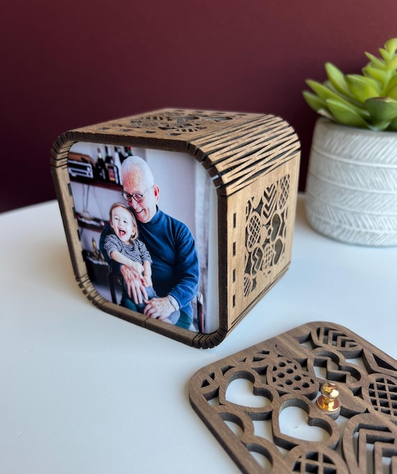 Personalised Grandparent gift wood photo cube - with audio playback (voice or music) - Image 2