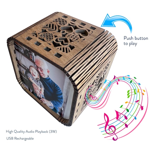 Personalised Grandparent gift wood photo cube - with audio playback (voice or music)