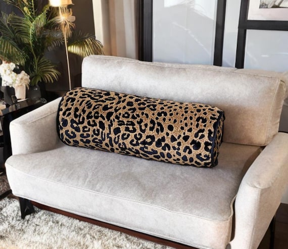 Luxurious Cheetah Velvet Piping Decorative Bolster Pillow Cover-Anniversary Gift-Bedroom decor-Elegance Home Decor-Handcrafted Roll Pillow - Image 5