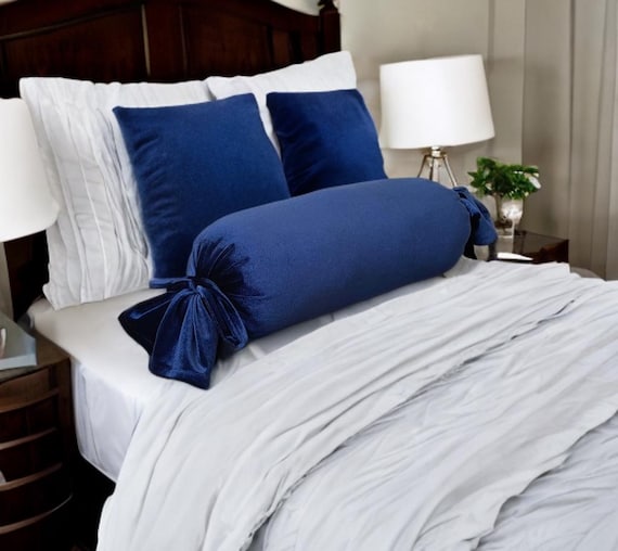 Luxurious Navy Blue Washable Velvet Decorative Bolster Bow Pillow With Insert-Birthday gift-Housewarming gift-Nursery Decor-Bedroom Decor - Image 3