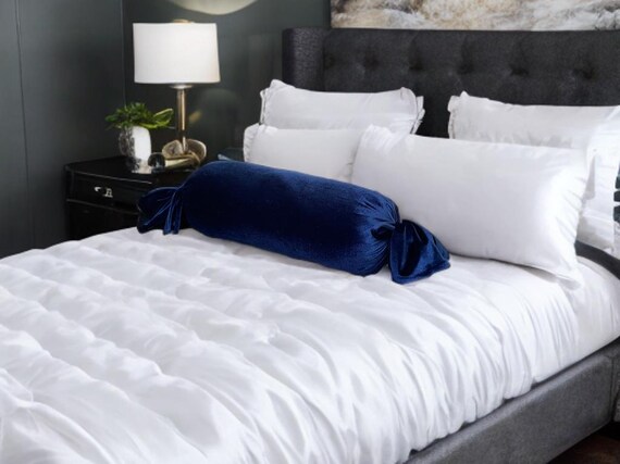 Luxurious Navy Blue Washable Velvet Decorative Bolster Bow Pillow With Insert-Birthday gift-Housewarming gift-Nursery Decor-Bedroom Decor - Image 4