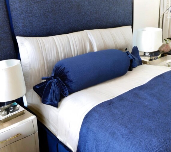 Luxurious Navy Blue Washable Velvet Decorative Bolster Bow Pillow With Insert-Birthday gift-Housewarming gift-Nursery Decor-Bedroom Decor - Image 10