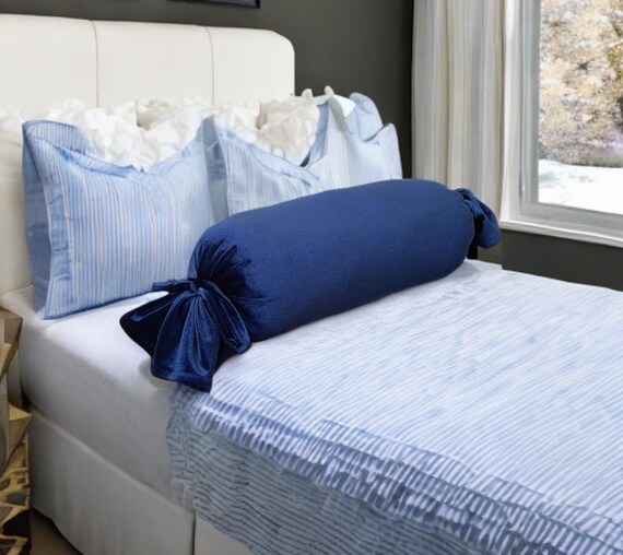 Luxurious Navy Blue Washable Velvet Decorative Bolster Bow Pillow With Insert-Birthday gift-Housewarming gift-Nursery Decor-Bedroom Decor - Image 9