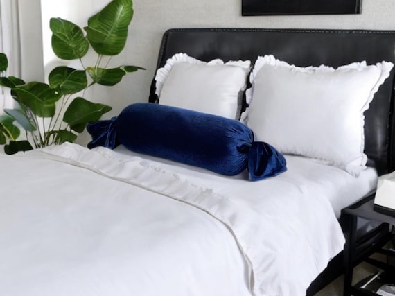 Luxurious Navy Blue Washable Velvet Decorative Bolster Bow Pillow With Insert-Birthday gift-Housewarming gift-Nursery Decor-Bedroom Decor - Image 5