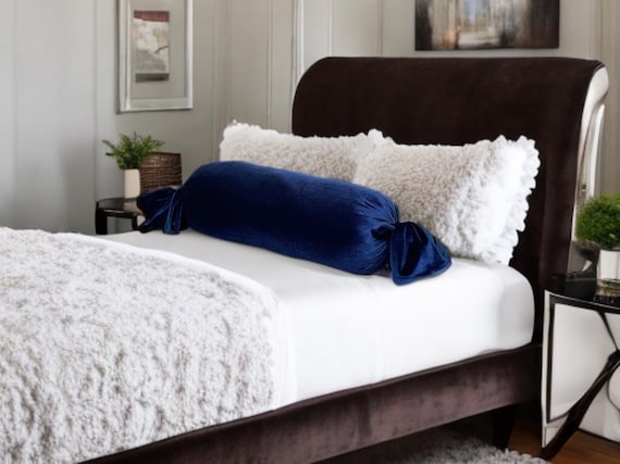 Luxurious Navy Blue Washable Velvet Decorative Bolster Bow Pillow With Insert-Birthday gift-Housewarming gift-Nursery Decor-Bedroom Decor - Image 7